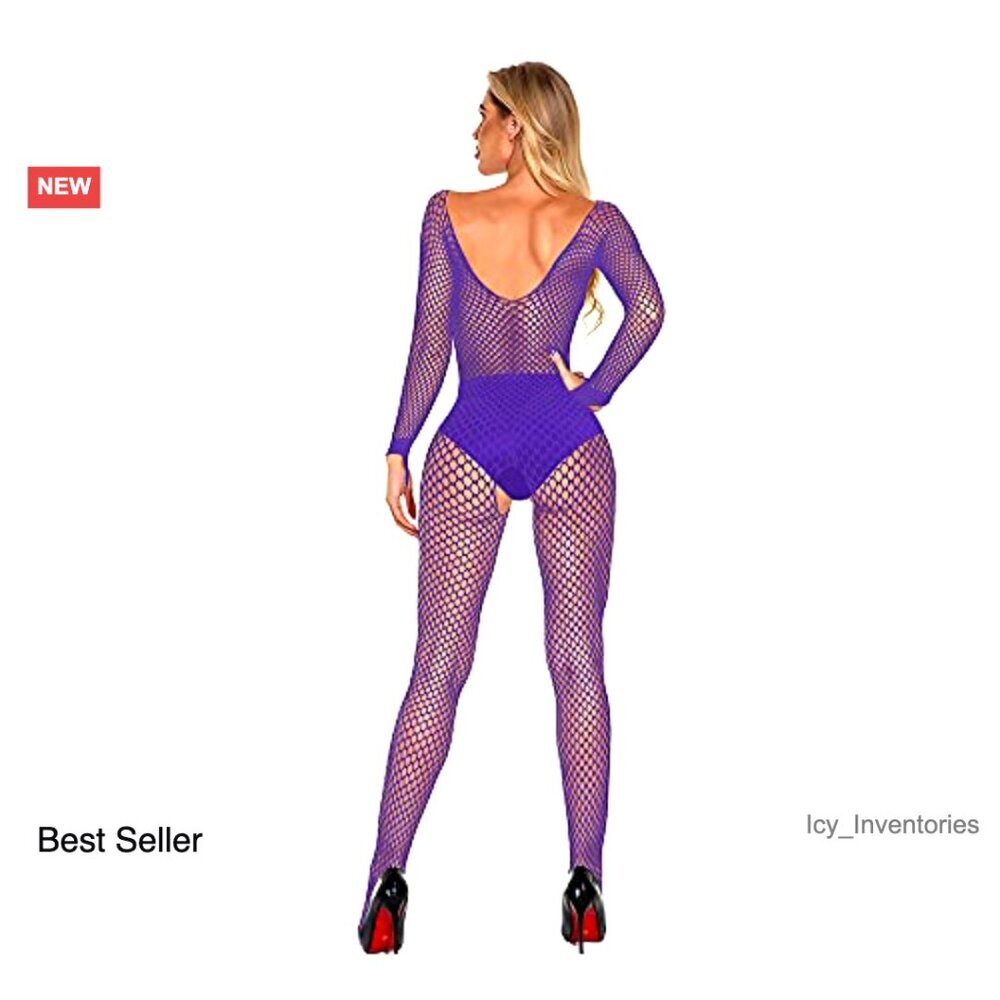 Fishnet Mesh Bodysuit One Piece Lingerie Sexy Tights Nightwear Jumpsuit - Picture 4 of 6